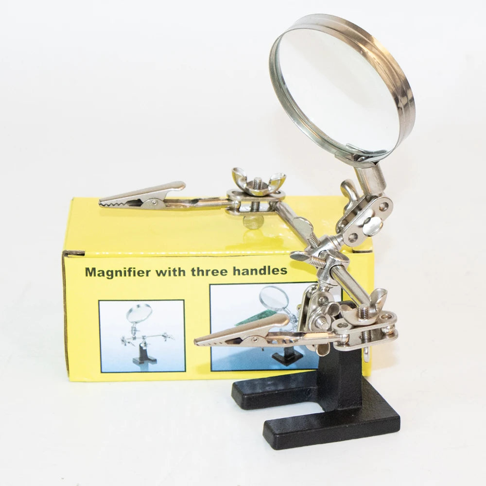Adjustable 3.5X/12X Dual-Lens Magnifying Welding Clip with LED Light - Soldering Helping Hands & Circuit Board Repair Loupe