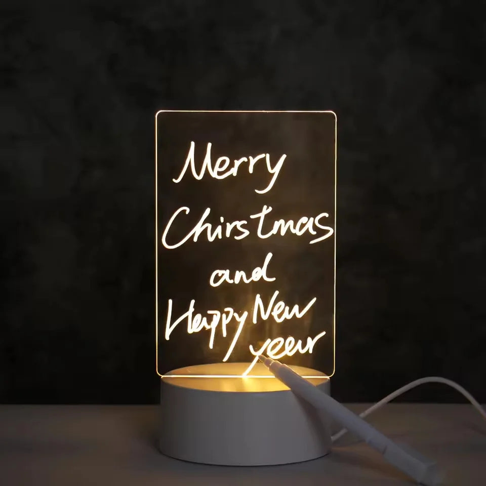 LED Acrylic Message Board with Pen — USB-Powered Erasable Glowing Drawing & Night Light for Kids