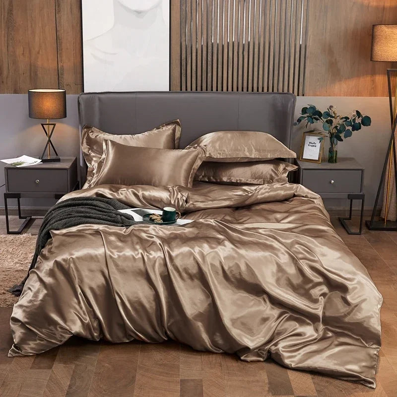 4-Piece Solid Color Duvet Cover Set - Rayon Twill Bedding (Twin/Full/Queen/King)