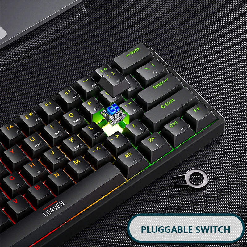 61-Key 60% Mechanical Gaming Keyboard Hotswap USB-C Wired RGB PBT Keycaps Compact Ergonomic
