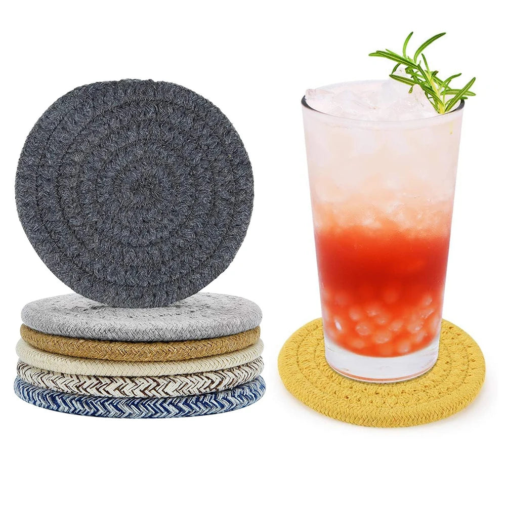 Woven Cotton-Linen Drink Coaster - Heat Resistant, Absorbent Cup Mat for Tabletop Protection