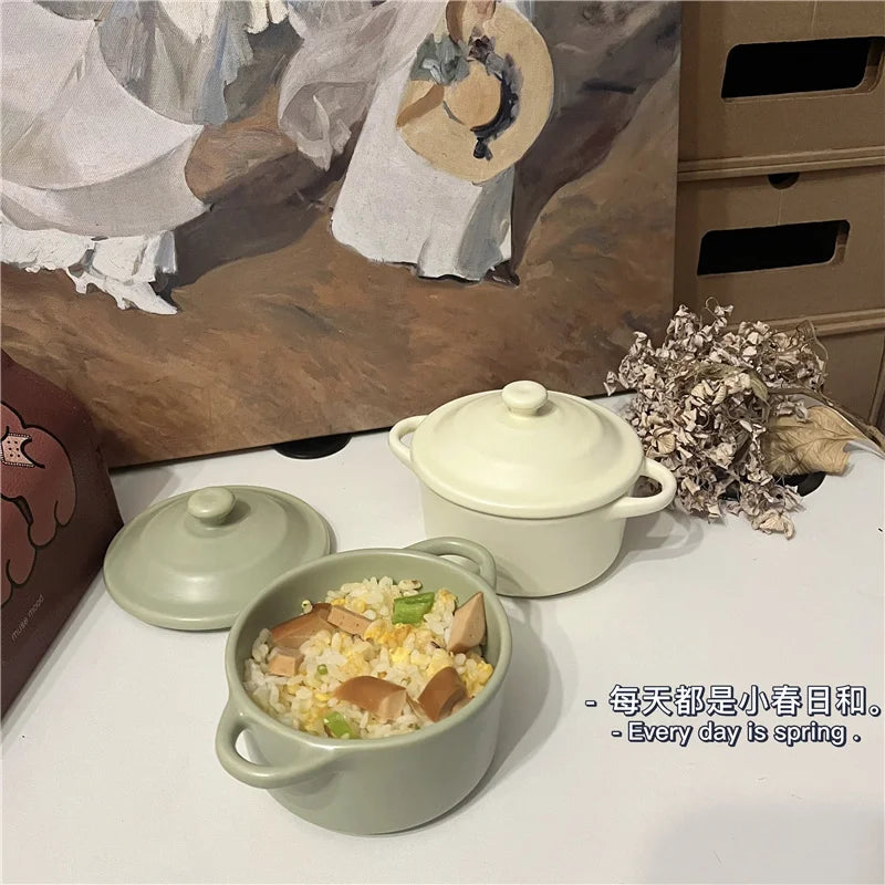 Porcelain Covered Bowl with Double Handles 220ml (7.4 fl oz) — Microwave, Air Fryer & Oven Safe