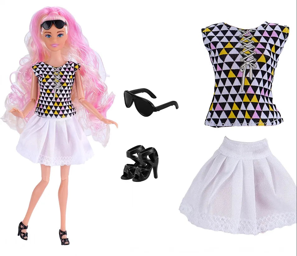 30cm Doll Clothes 1-Set Pink Fashion Outfit - Tops, Skirt, Shoes & Necklace for 11–11.8 in Dolls (BJD, Fashion Dolls)