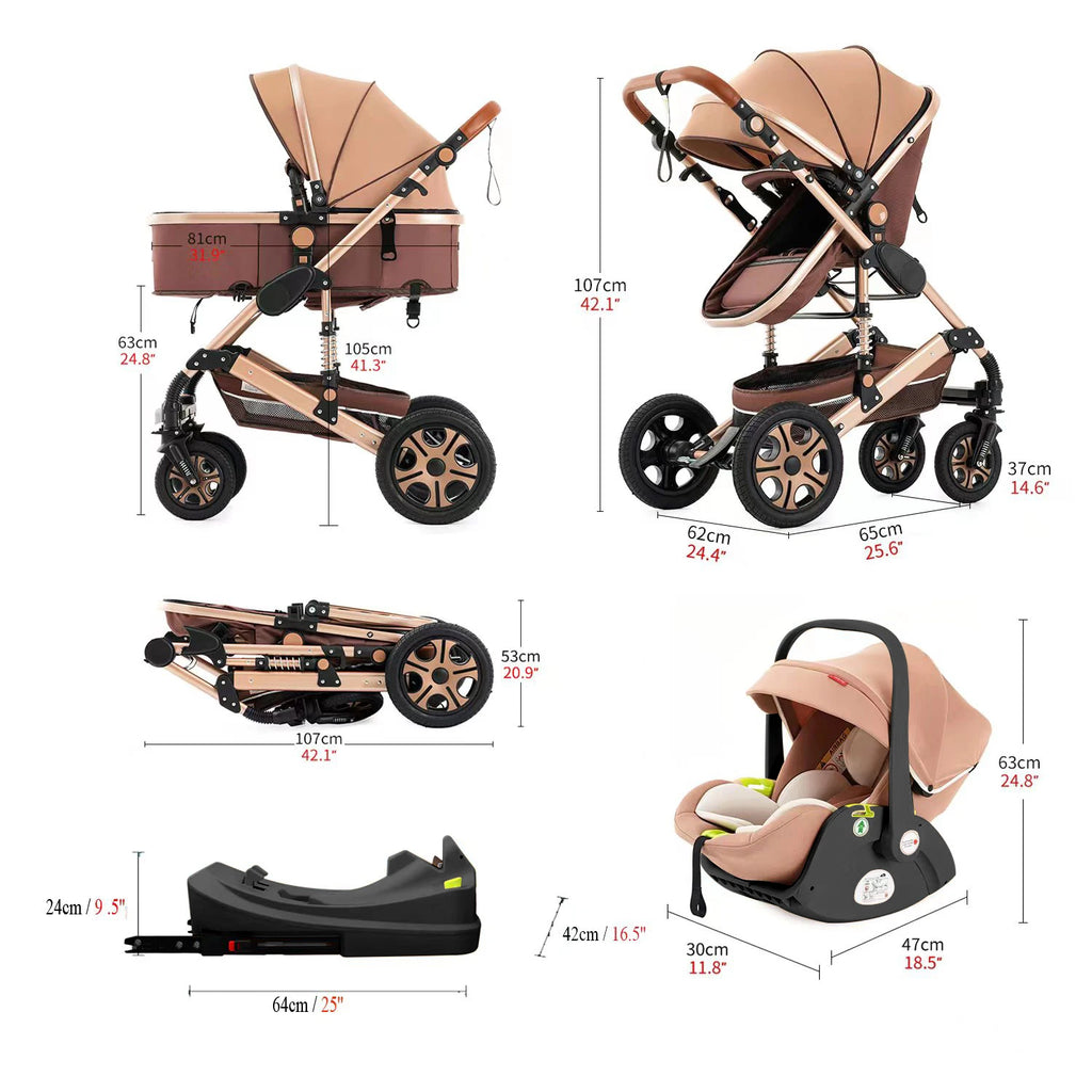 3-in-1 Baby Stroller Travel System with ISOFIX Base — Convertible Bassinet, Infant Car Seat & Foldable Aluminum Frame