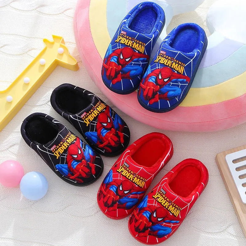 Kids Superhero Cartoon Cotton Slippers — Plush-Lined Indoor Winter Anti-Slip Slippers for Boys & Girls (15–21.5 cm / 5.9–8.5 in)