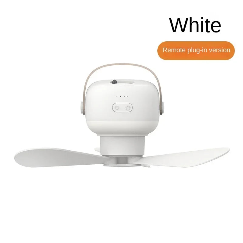 Mini Portable Rechargeable USB Ceiling Fan with LED Light & Remote for Camping & Home