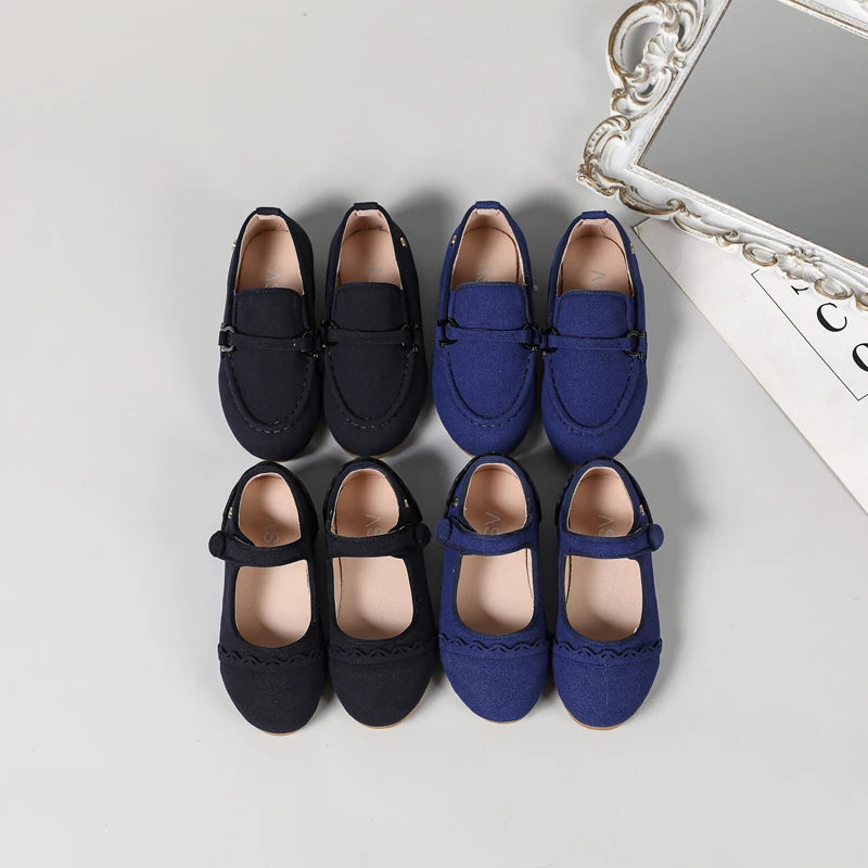 Kids Mary Jane Loafers - Girls & Boys Slip-On Lace School Flats, Black