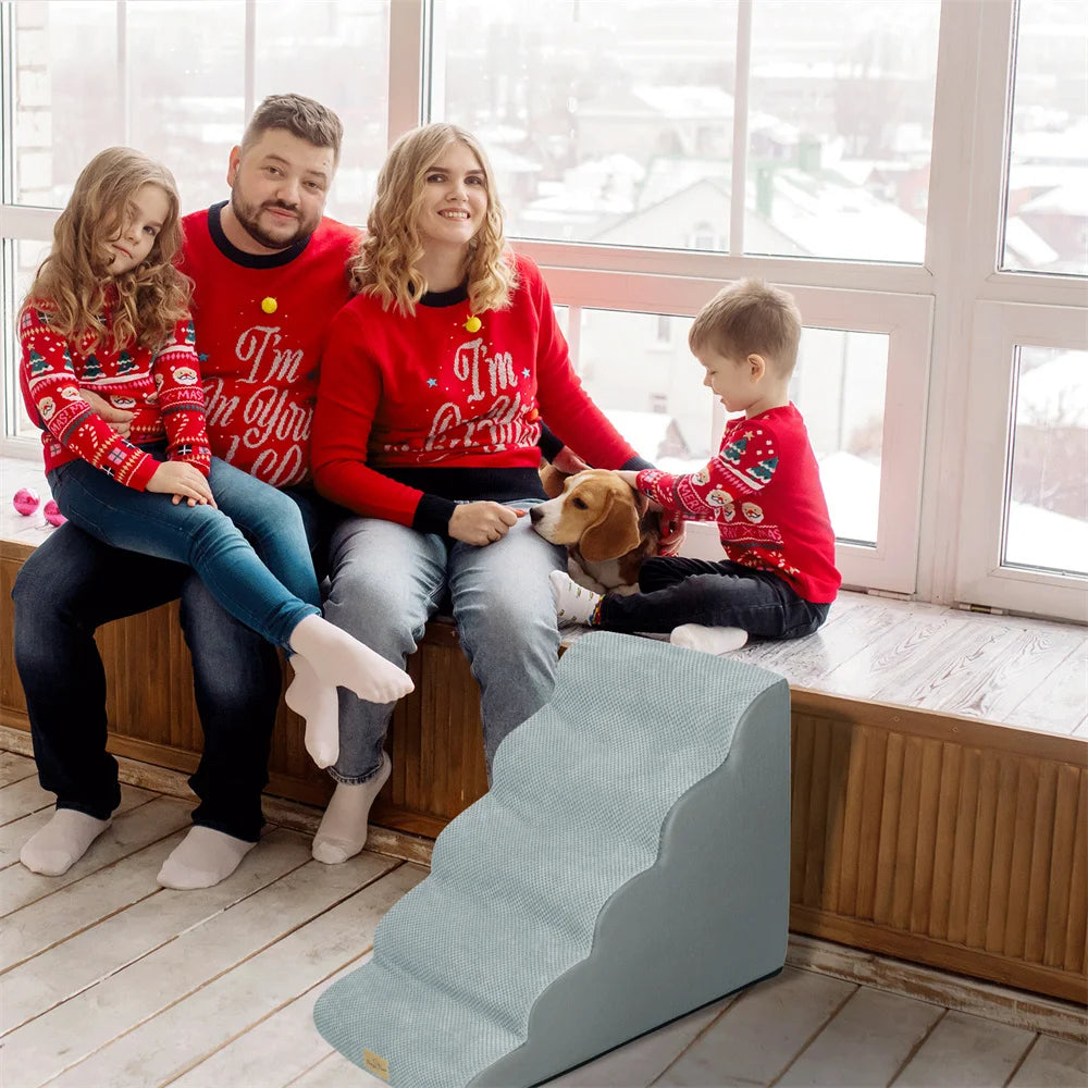 5-Step Foam Dog Stairs for High Beds & Sofas – Non-Slip Pet Ramp with Removable Washable Cover, Supports up to 27 kg (59.5 lbs)