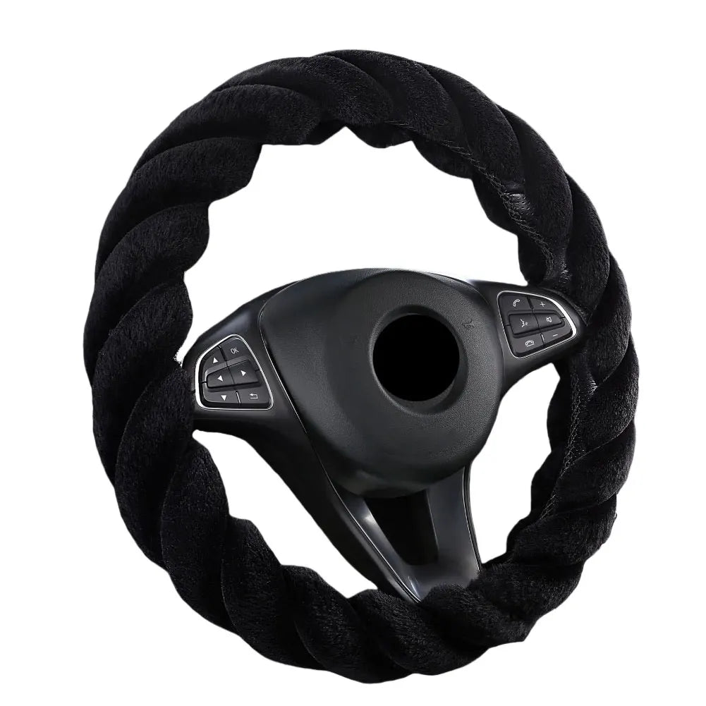 Fluffy Plush Steering Wheel Cover 38 cm (15 in) Pink, Warm Non-Slip Grip, Easy Install