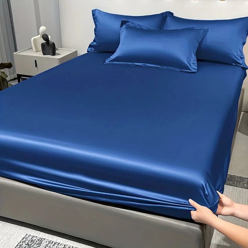 Satin Ice Silk Solid Fitted Sheet — 1-Piece Bed Sheet (Pillowcase Not Included)