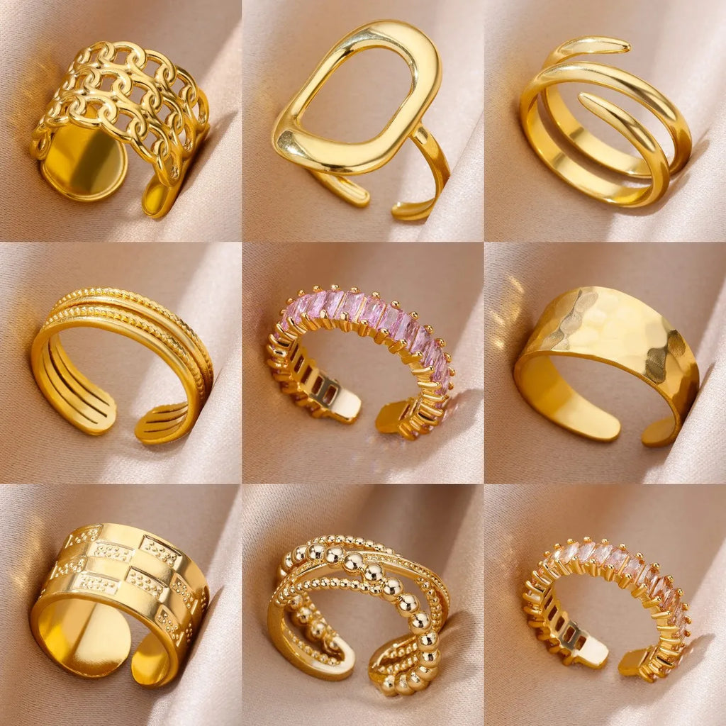 316L Stainless Steel Gold-Tone Women's Ring – Hypoallergenic Classic Tension-Set Wedding & Couple Ring