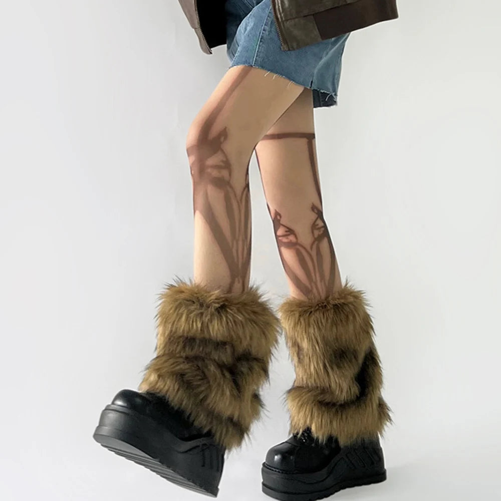 Faux Fur Leg Warmers – Furry Boot Cuffs for Women, Harajuku JK Lolita Cosplay, Winter Boot Socks, Available in 9.8"/11.8"/15.7" (25/30/40 cm)