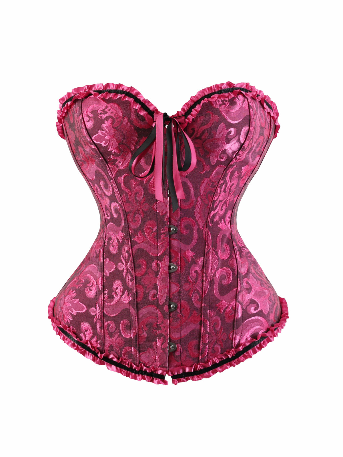Women's Victorian Gothic Overbust Corset Bustier - Jacquard Brocade Front Busk Waist Cincher