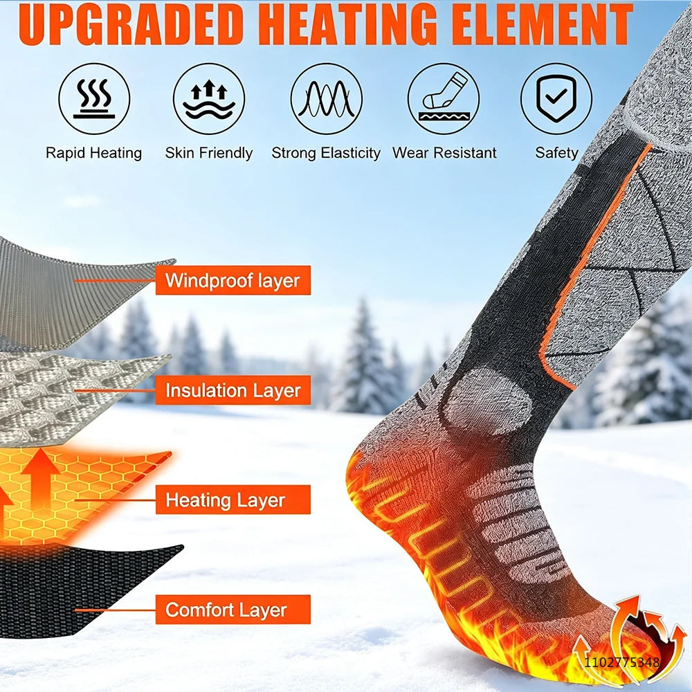 Rechargeable Heated Socks 6000mAh Electric Thermal Ski & Snowboard Foot Warmers for Winter Outdoor Sports