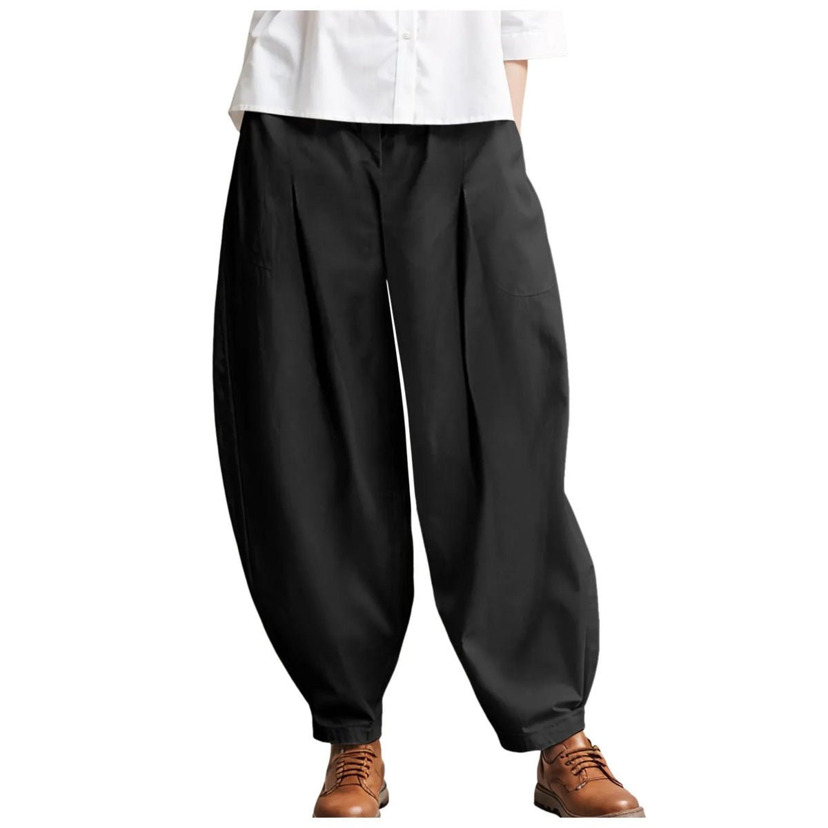 Women's Harem Wide-Leg Pleated Pants - Elastic Waist with Pockets, Casual Trousers