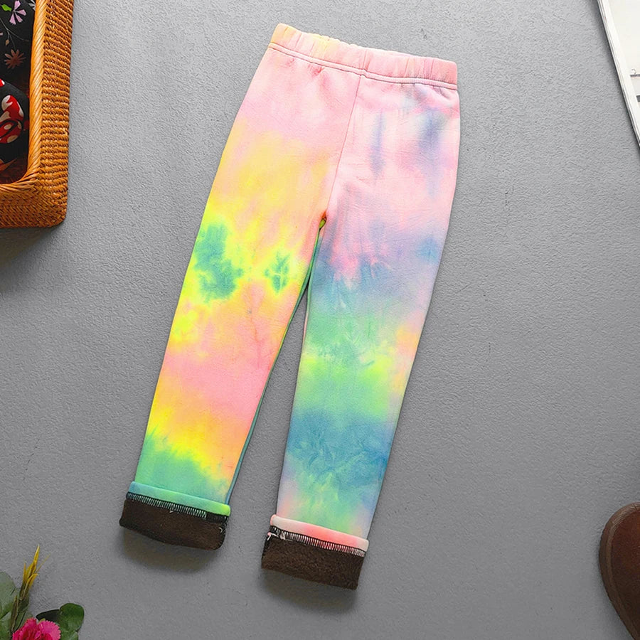 Girls Floral Fleece-Lined Leggings - Thick Warm Winter Pants for Toddlers and Kids (2-11 Years)