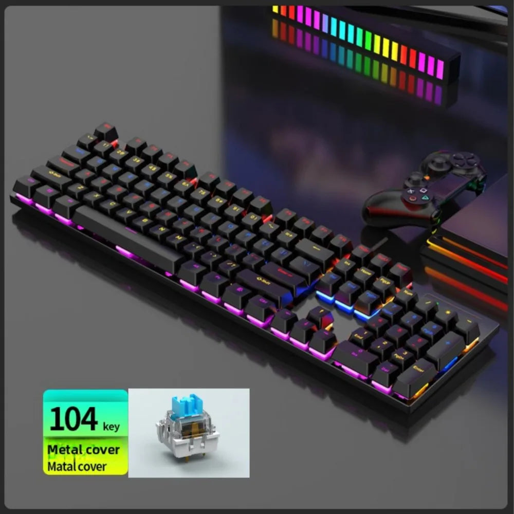 Mechanical Gaming Keyboard 104-Key USB Wired RGB Backlit Full-Size Ergonomic Keyboard for PC Laptop Tablet