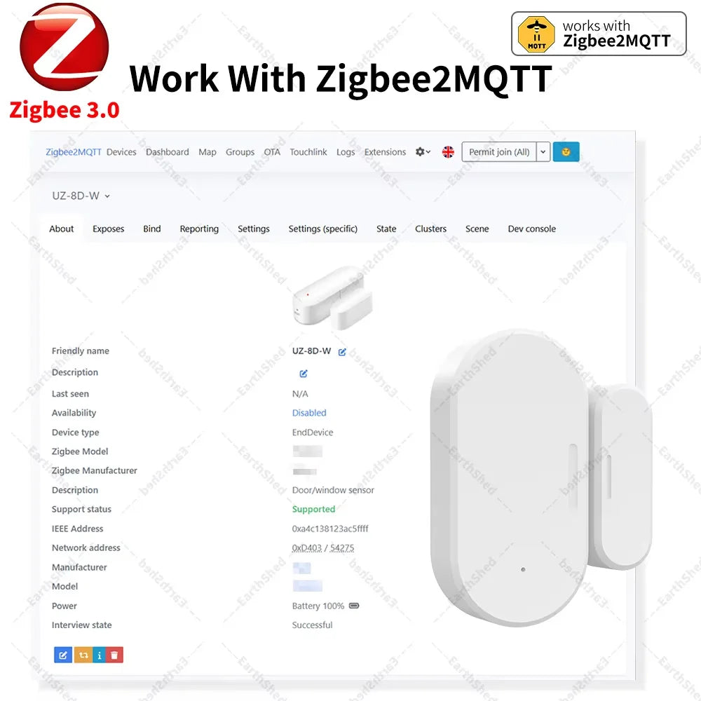 Zigbee 3.0 Door & Window Contact Sensor — Works with Home Assistant ZHA, Zigbee2MQTT, Tuya Smart Life (Zigbee Hub Required)