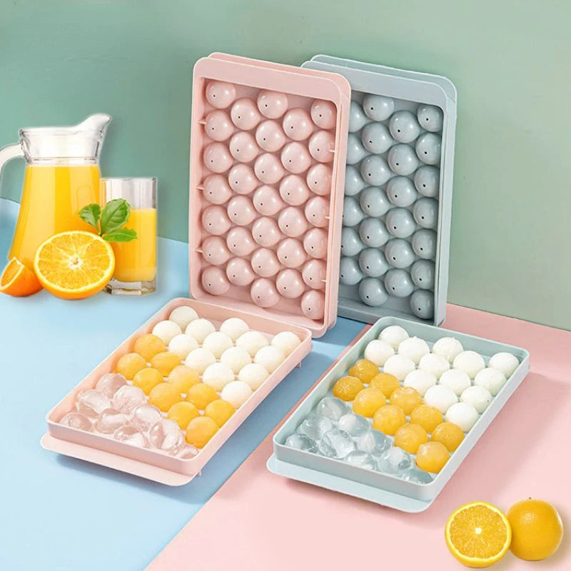 33-Cavity Round Ice Ball Tray – PP Plastic Whiskey & Cocktail Sphere Mold, Popsicle & Lollipop Maker