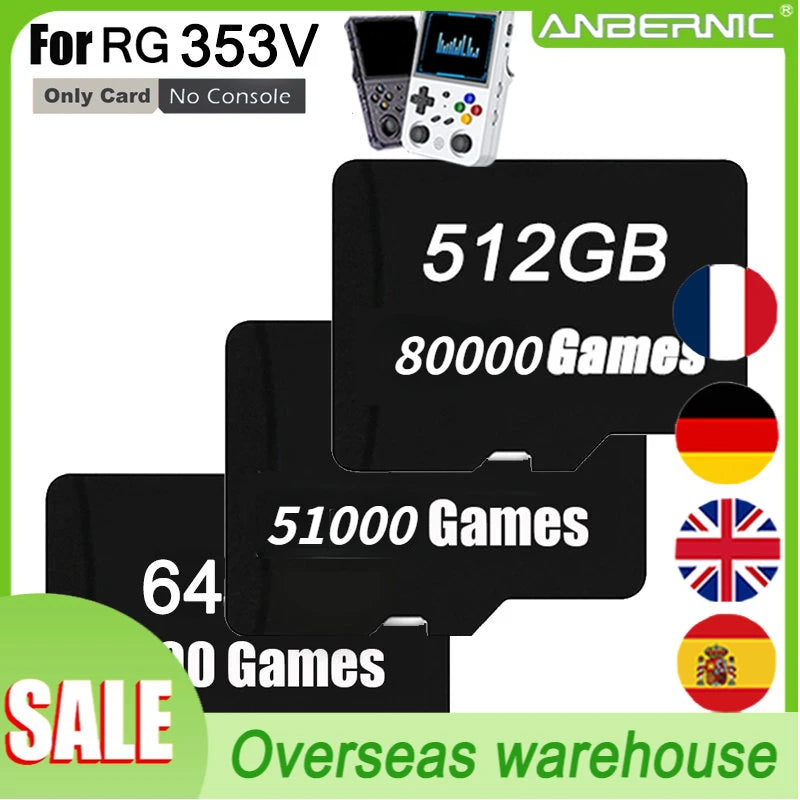 512GB Preloaded TF Card — 100,000+ Retro & PSP Games for RG353V RG353VS Handheld Console (Also 256GB/128GB/64GB)