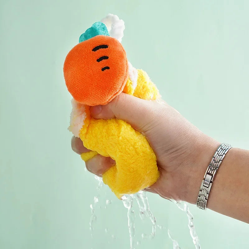 4-Pack Cartoon Kids Hanging Hand Towels - Soft Absorbent 11 x 11 in (28 x 28 cm) Washcloths for Baby, Kitchen & Bathroom