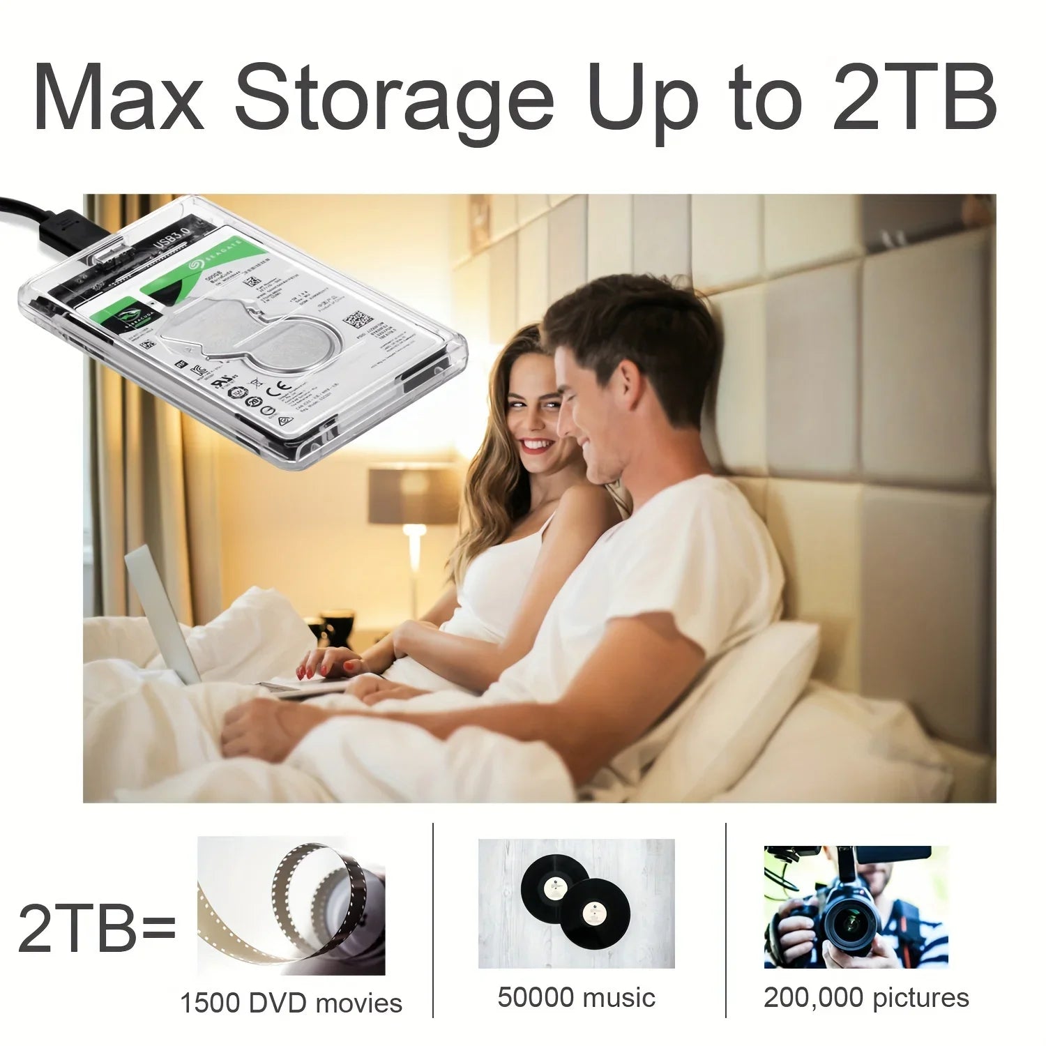 Transparent 2.5-Inch HDD/SSD Enclosure – SATA III to USB 3.0 Type-C, Tool-Free Portable External Drive Case (7mm/9.5mm, up to 2TB)