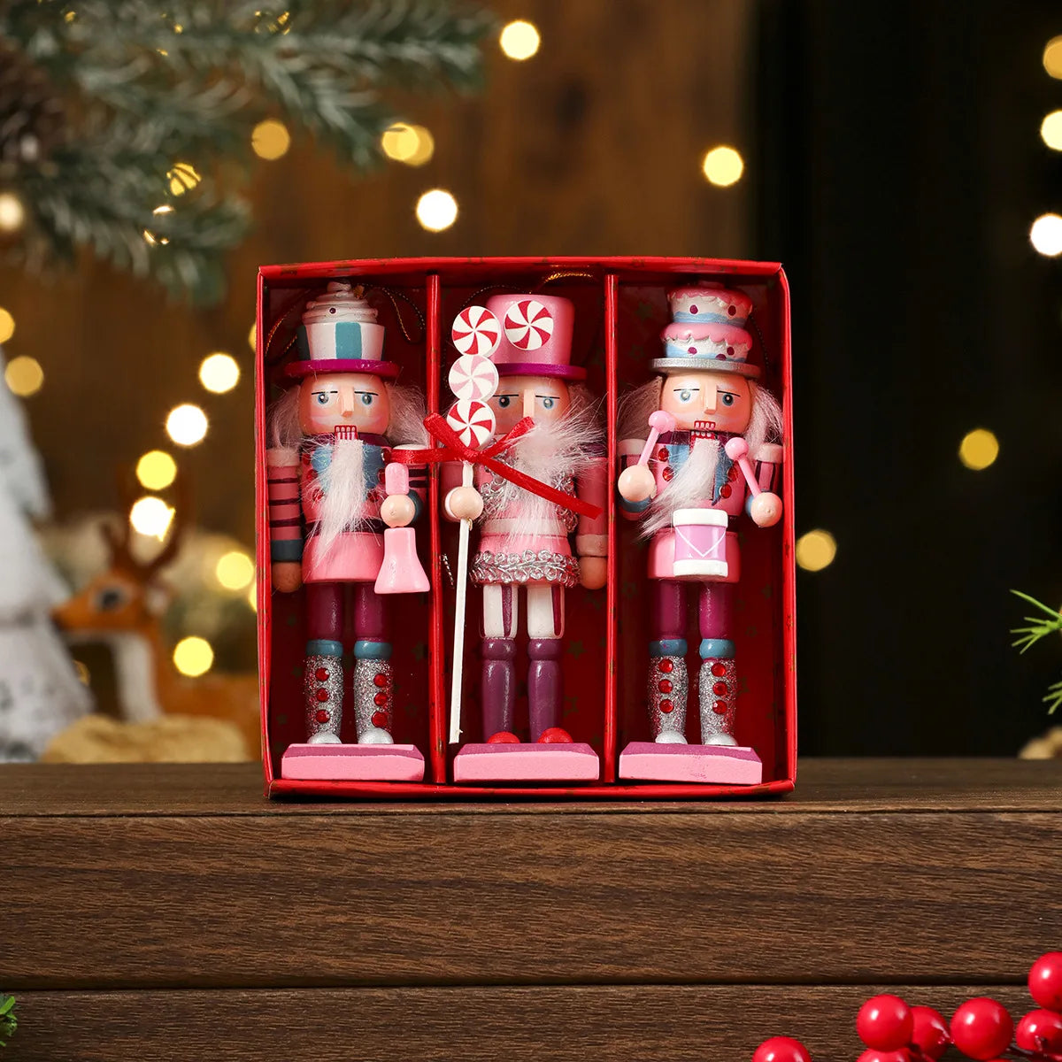 Hand-Painted Wooden Nutcracker Ornaments Set – Mini Soldier Christmas Tree Decorations (3/4/5-Piece)