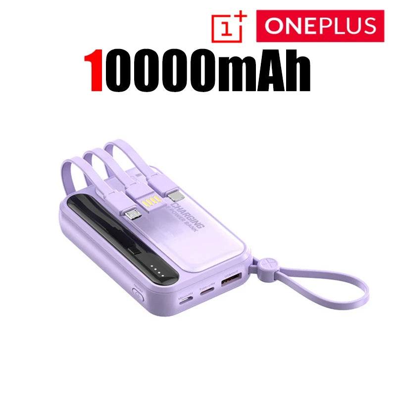 Mini Magnetic 10,000mAh Power Bank, Fast Charging Portable Charger with Built-In Cables, LED Display & Lanyard
