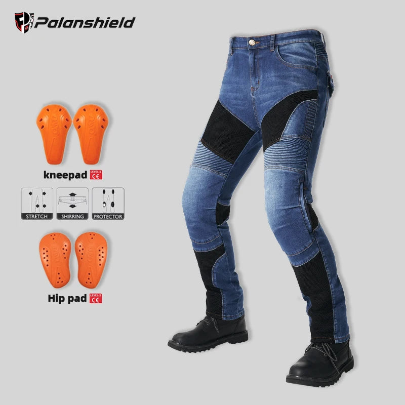 Men's Motorcycle Riding Pants with Removable Armor - Breathable Mesh Touring Motocross Pants (Blue/Black)