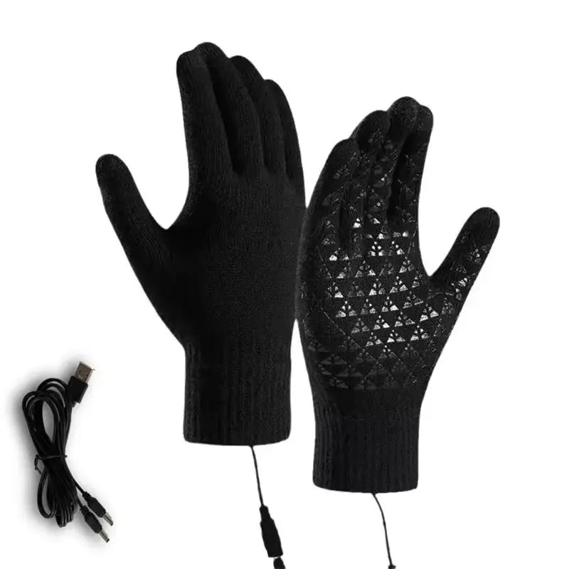 USB Heated Touchscreen Winter Gloves - Thermal Knitted Non-Slip Gloves for Skiing, Cycling & Backpacking