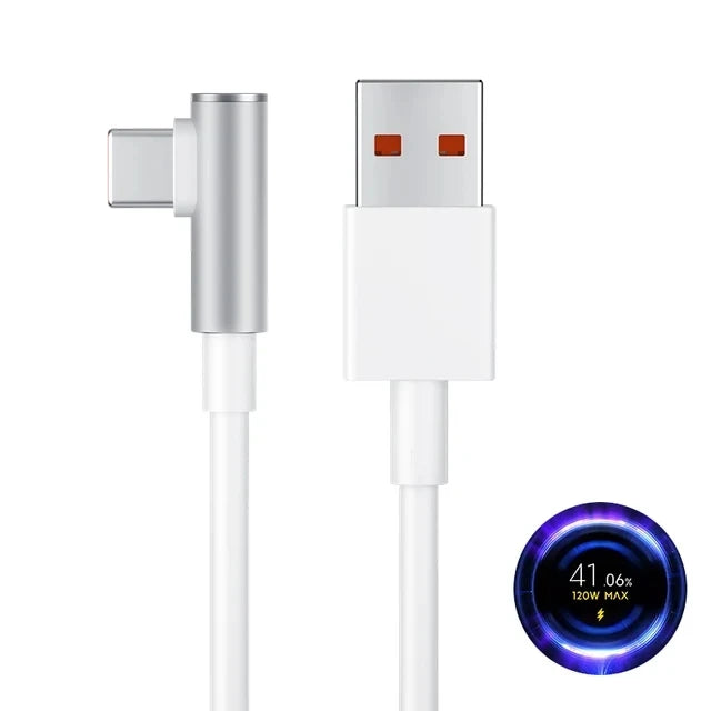 120W 6A Fast USB-A to USB-C Charging Cable — Elbow Gaming Quick Charge for 14/13/12/11 Pro/Ultra/Lite & Note 12 Phones