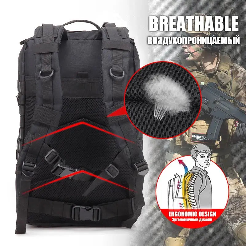 Tactical Backpack 25L/32L/45L Waterproof Large Capacity Travel Rucksack, Multi-Functional Outdoor Hiking & Camping Bag