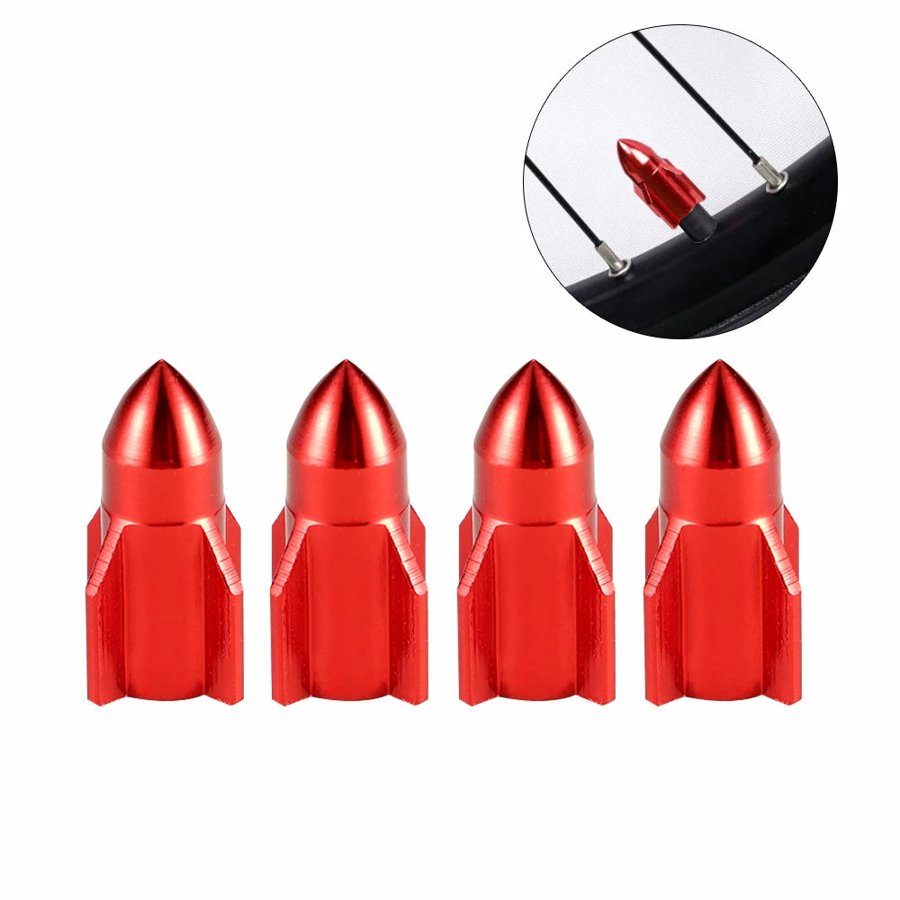 4-Pack Aluminum Tire Valve Caps Rocket Grenade Style Universal Valve Stem Covers for Car Truck Motorcycle Bike