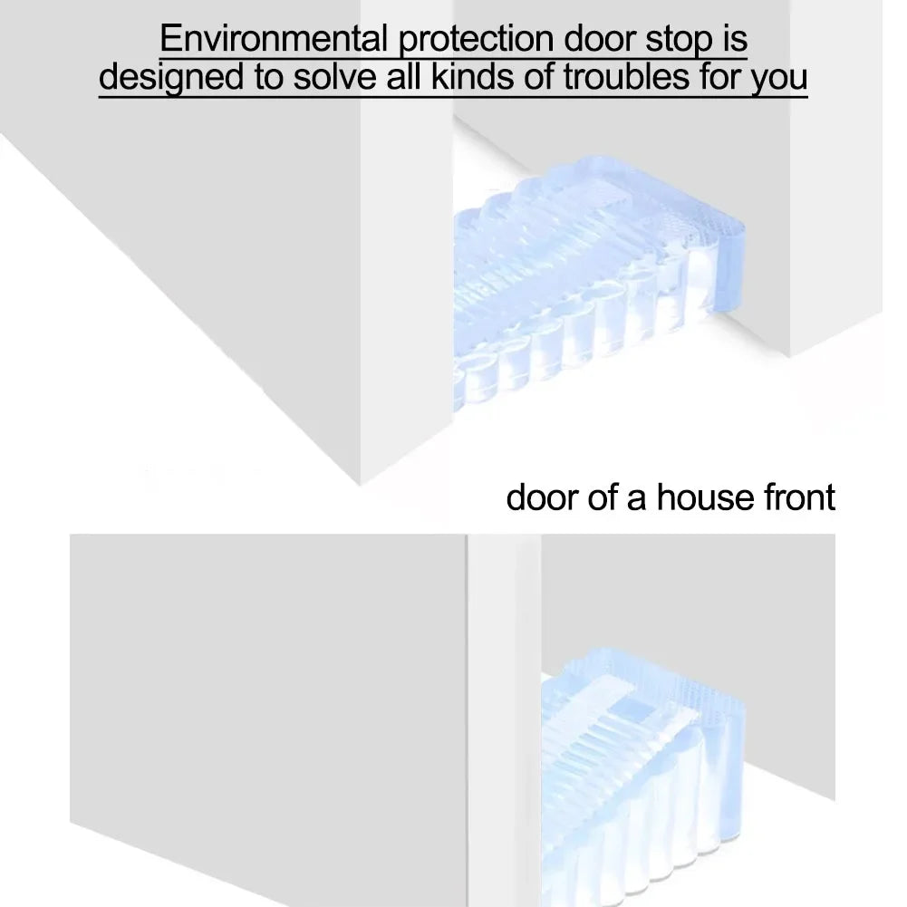 Transparent Silicone Door Stopper — No-Screw Anti-Collision Door Wedge, Anti-Slip, Fits 4–26 mm Door Gaps (63×18×14 mm / 2.48×0.71×0.55 in)