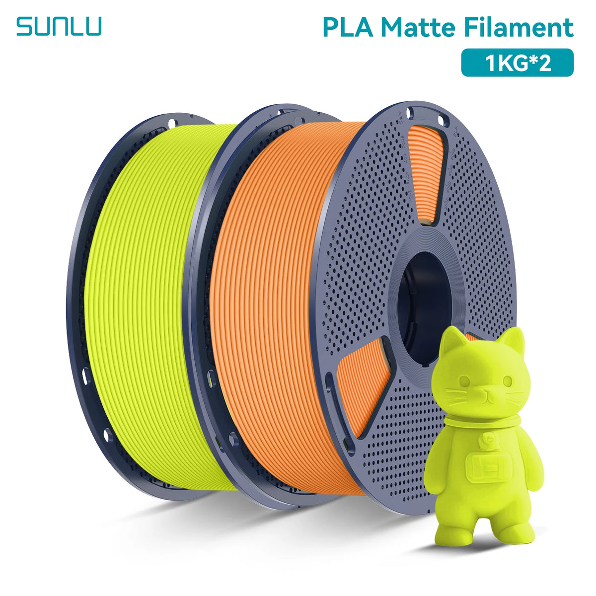 PLA Matte Filament 1.75mm 1kg Spool (2.2 lb) 2-Pack, Matte Finish Neatly Wound for FDM 3D Printers