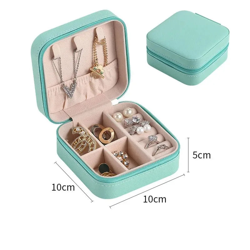 Portable Mini PU Leather Jewelry Box - Velvet-Lined Multi-Compartment Travel Organizer for Rings, Earrings & Necklaces