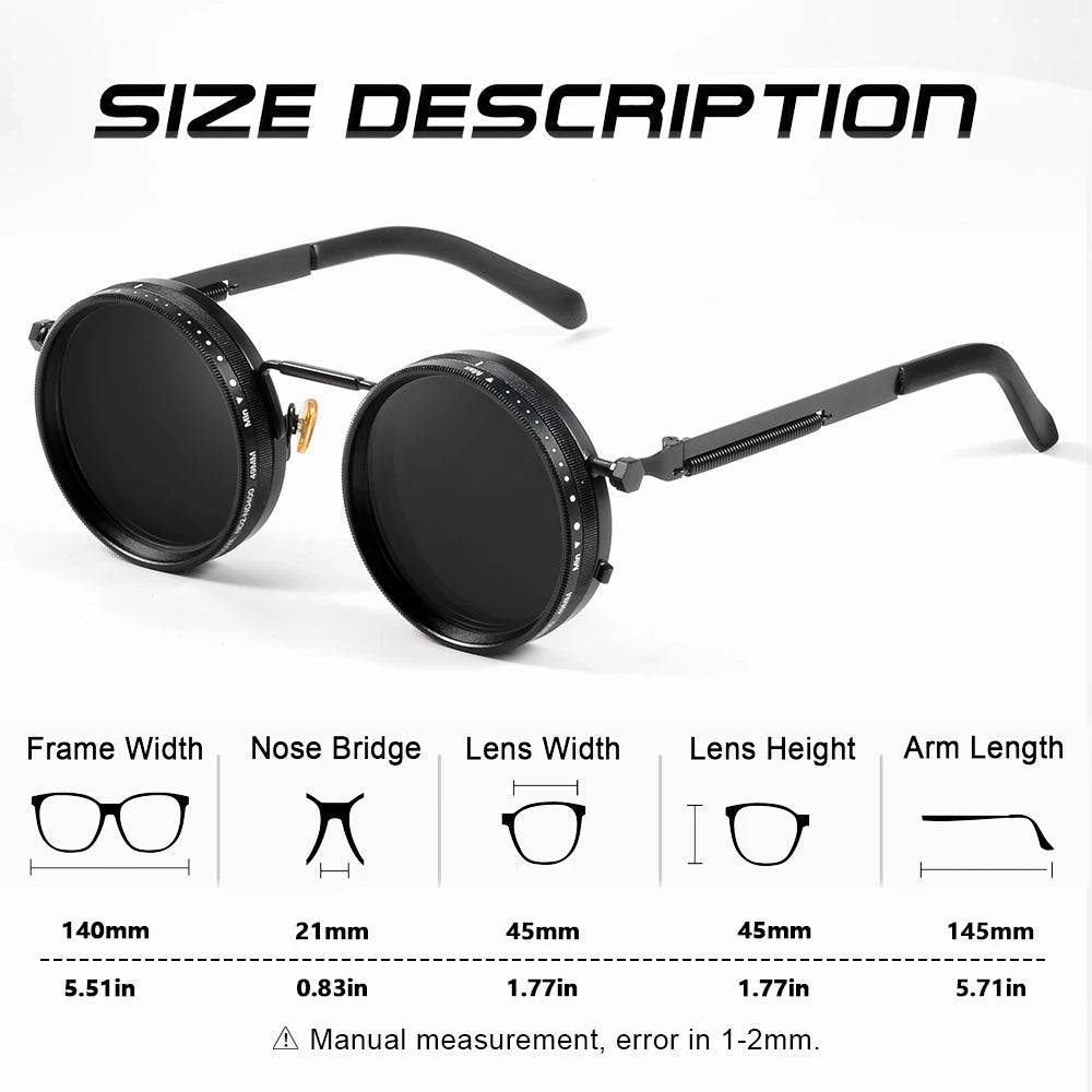 Polarized Round Sunglasses ND9 Adjustable Dimming Unisex Retro Punk Fishing Outdoor Shades UV400