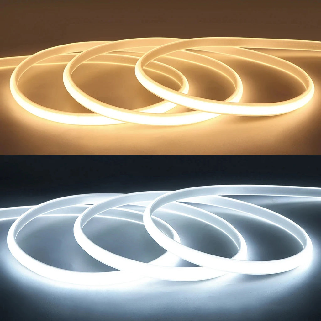 220V COB LED Strip Light with ON/OFF Switch IP65 Waterproof Flexible Ribbon Cuttable Every 50cm (3000K/6000K) for Bedroom Kitchen Garden