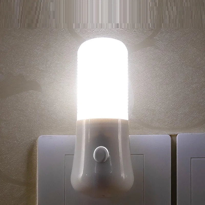 LED Plug-In Night Light with Push Button – EU/US Adapter, Bedside Lamp for Bedroom, Baby Room & Hallway