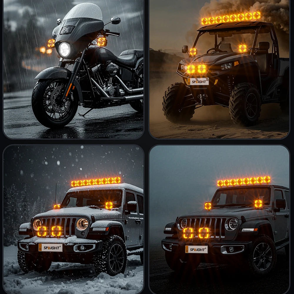 60W 6000LM LED Work Light Bar 12V (9–32V) White & Amber DRL – Off-Road Driving Light for Truck SUV ATV Motorcycle