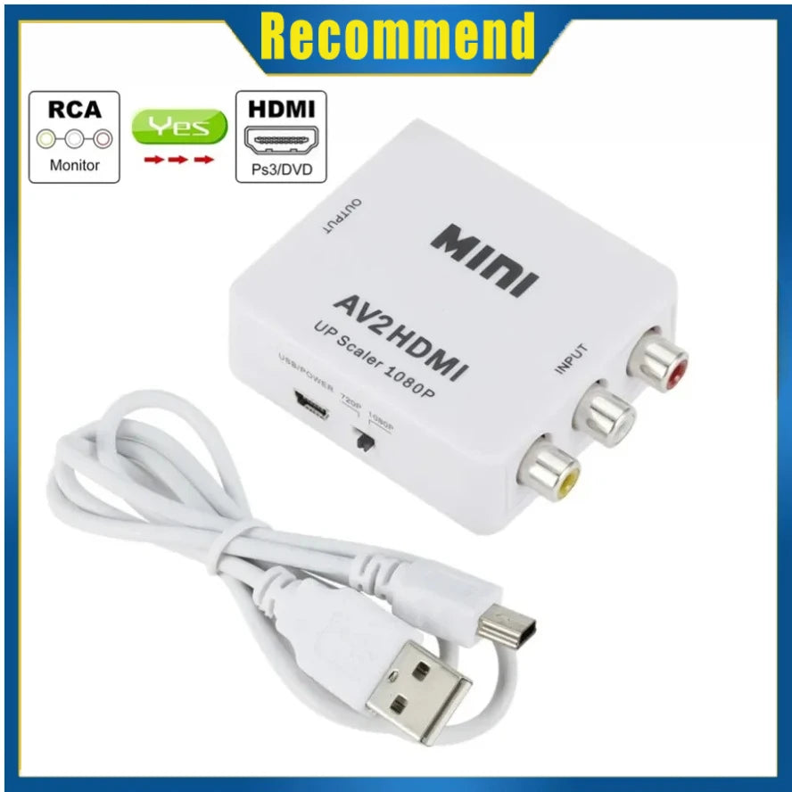 RCA to HDMI Converter Adapter 1080p AV/CVBS to HDMI with USB Power