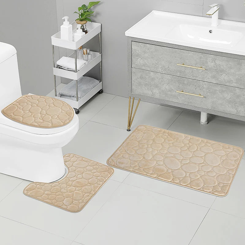 3-Piece Microfiber Bath Mat Set – Water-Absorbent, Non-Slip Soft Striped Bathroom Rugs