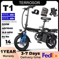 Foldable Electric Bike 500W Motor Dual Disc Brakes 14-inch (35.6 cm) Wheels 48V 10Ah Battery Up to 22 mi Range 20 MPH Commuter with Seat & Basket