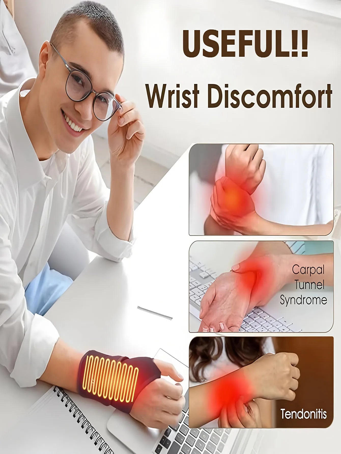 USB Electric Heated Wrist Brace – Adjustable Breathable Black Strap, Sports Wrist Support & Joint Pain Relief