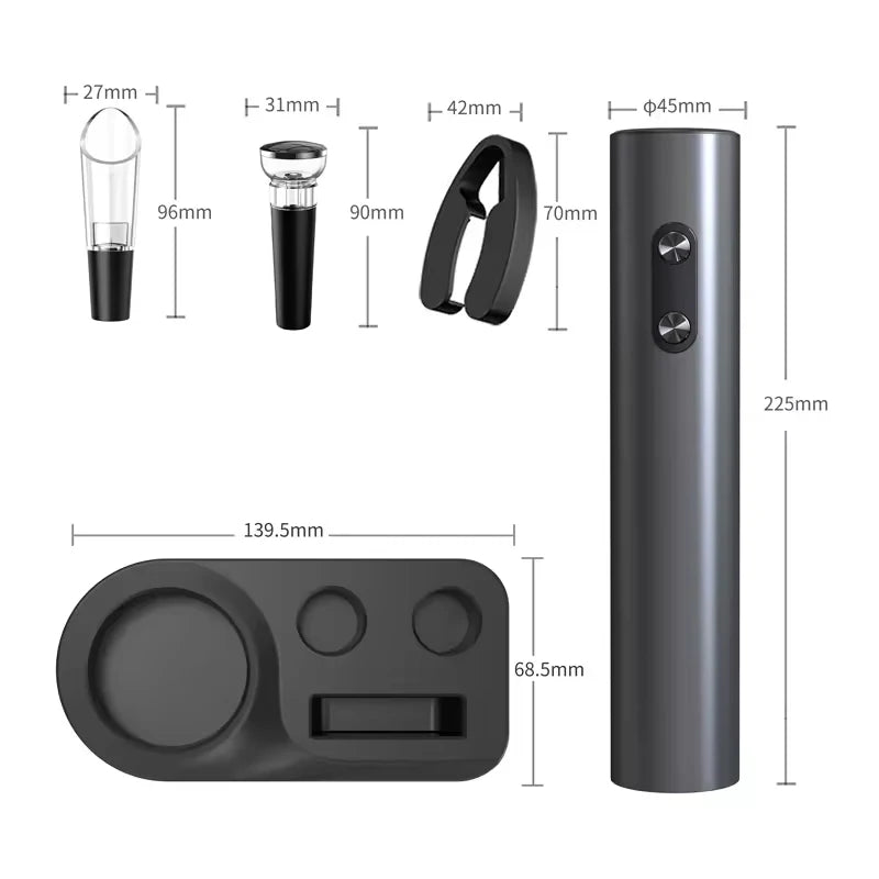 Electric Automatic Wine Opener Set — Battery-Powered Bottle Opener with Pourer, Vacuum Stopper & Foil Cutter Gift Set