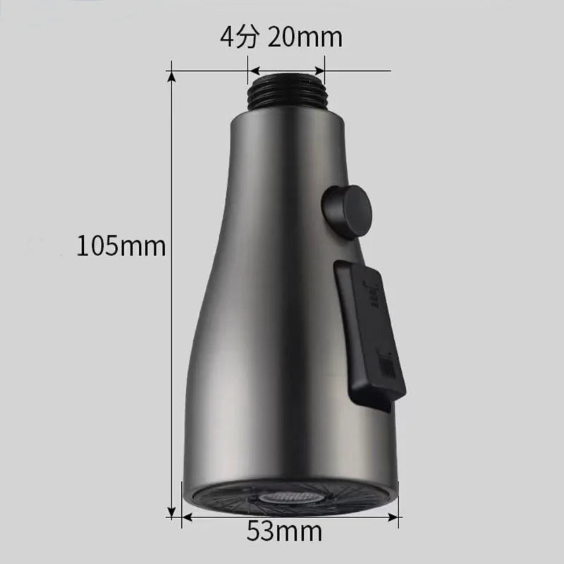 Universal Kitchen Faucet Spray Head 3-Mode Pull-Out Replacement ABS 1/2" (12.7 mm) Connector