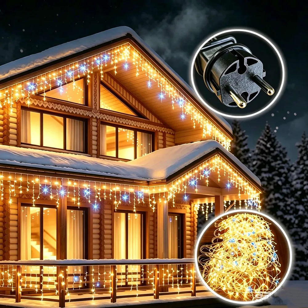 Starry Outdoor LED Festoon Fairy Lights – Warm White & Cool White Strobe, 28 m (92 ft) Extendable, Drops 0.4/0.5/0.6 m (16/20/24 in)