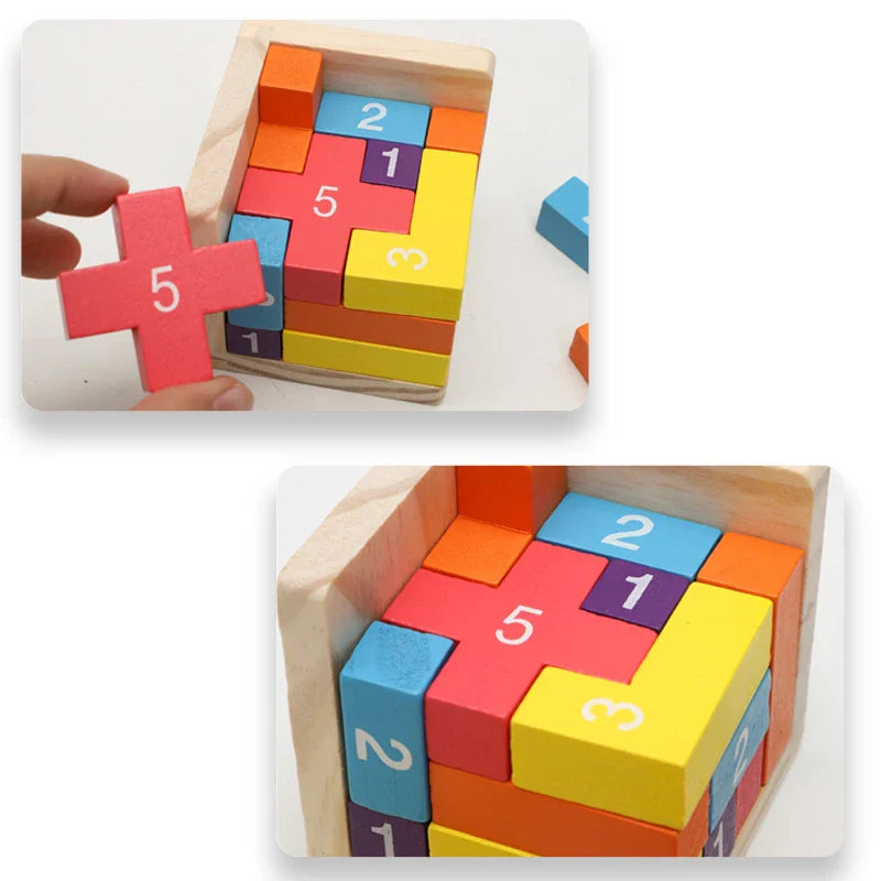 Colorful Wooden Luban Lock Cube 3D Puzzle - Classic Interlocking Brain Teaser for Kids & Adults