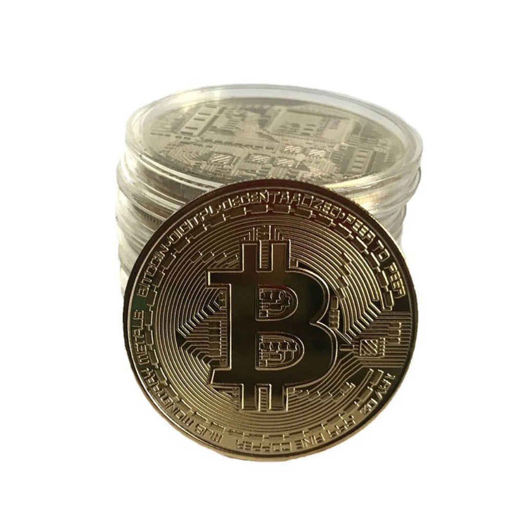 Gold-Plated Bitcoin Collectible Coin - Metal Commemorative Antique Cryptocurrency Replica Gift