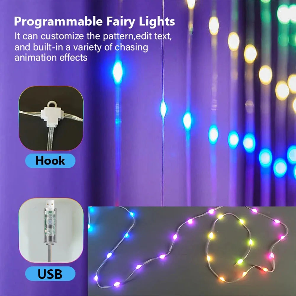 400 LED Smart Curtain Fairy Lights 2 x 2 m (6.6 x 6.6 ft) RGBIC App & Remote Control with Music Mode Window Holiday LED Decor